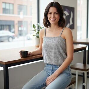 LOFT Petite Textured Striped‎ Camisole Tank Top White Black - Size LP